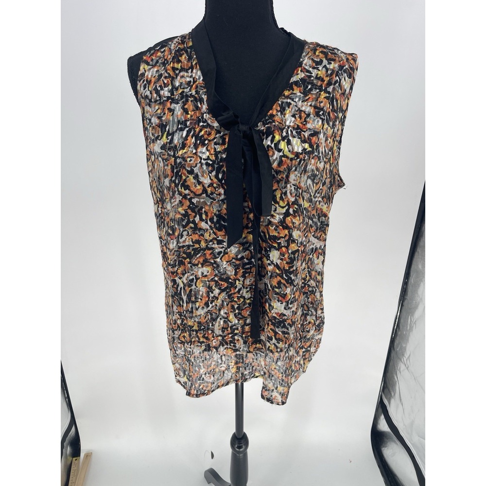 ROBERT GRAHAM Natural LULU Orange Black Floral SILK Women's Size M Top Bin11